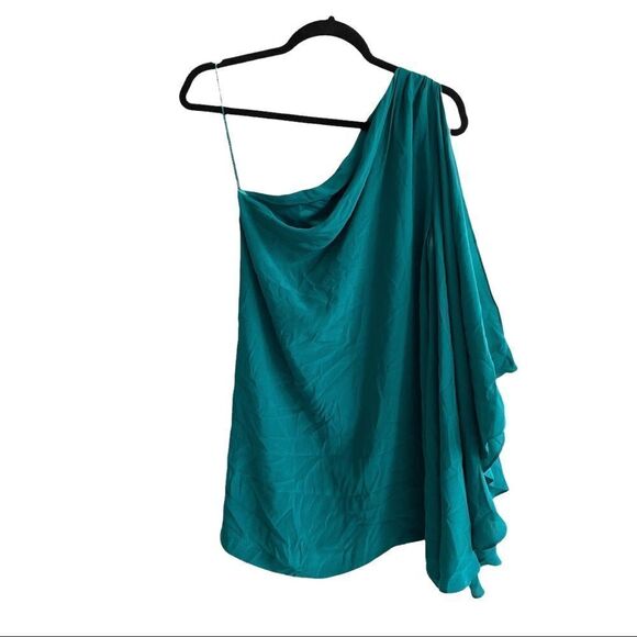 Olivaceous Silk Sleeveless Blouse Oversized Draped Green M - Picture 2 of 5